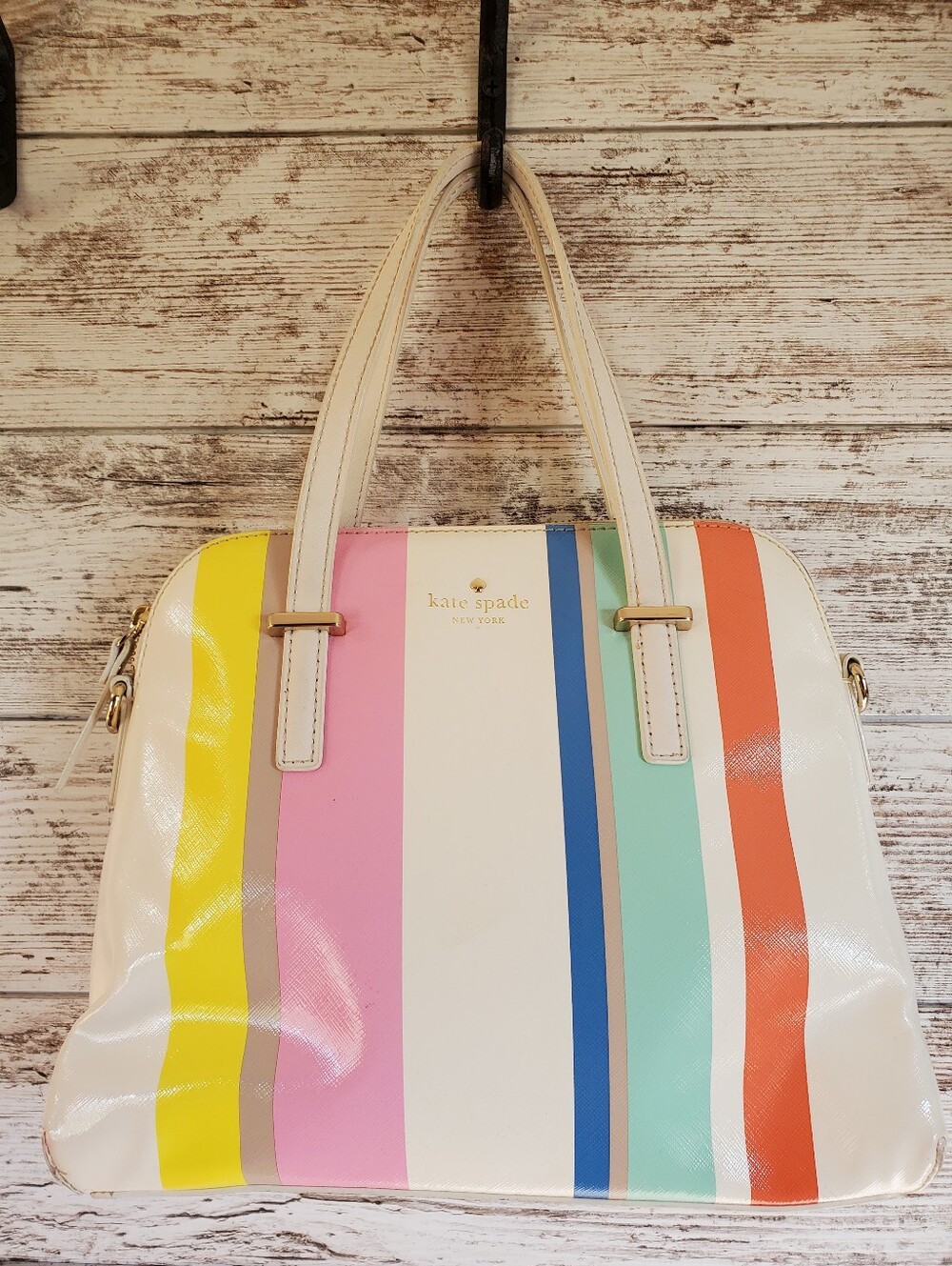 Kate Spade Cedar Street Multi Stripe Maise Satchel Rainbow Dome Bag